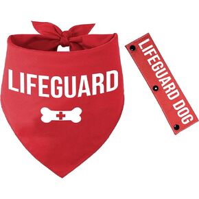 2 Pieces Lifeguard Dog Red Scarf Bandana with Lifeguard Dog Dog Red Leash Wrap for Dog Lovers Owner Pet Birthday Gift