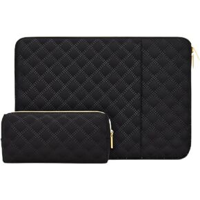15.6 Inch Laptop Sleeve Case with Pocket for 15-16 inch MacBook, Waterproof Polyester Elegant Laptop Case Pouch with Accessory Bag, Pink
