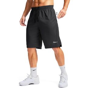 Pudolla Men's Basketball Shorts with Zipper Pockets 11" Long Gym Athletic Shorts for Men Lightweight Quick Dry