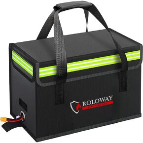 ROLOWAY Lipo Battery Bag Fireproof Bag (15 x 8.5 x 10 inch), Large Lipo Bag Fireproof Battery Bag, Lipo Safe Bag with Comfortable Handle, Reflective Strip, Lipo Charging Bag