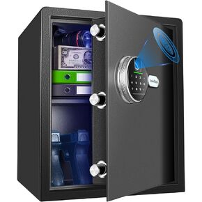Biometric Home Safe, Fingerprint Gun Safe Lock Box,Money Box for Jewelry Handgun Cash Valuables,Perfect for Home/Office/Hotel, Black,1.2 Cubic Feet
