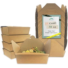 80Pcs 26Oz(780ml) Disposable Take Out Food Containers Brown Food Boxes To Go Kraft Paper Takeout Box Microwaveble (26OZ-80PACK)