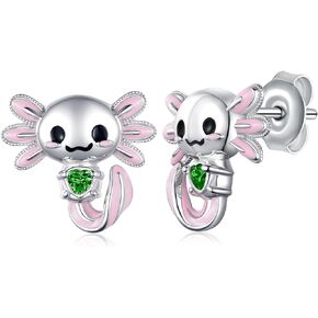 Axolotl Stud Earrings 925 Sterling Silver Axolotl Stud Cute Animal Jewelry Gift for Women Girl Daughter(May)