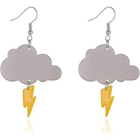 coadipress Acrylic Cloud Lightning Earrings for Women Girls Fashion Unique Hip Hop Punk Black Cloud Gold Lightning Bolt Dangle Drop Statement Earrings Jewelry Gift