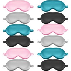 12 Pcs Silk Eye Masks for Sleep Bulk, Soft Satin Eye Covers for Sleeping Women Men Night Mask with Adjustable Elastic Strap Sleep Mask Comfortable Blindfold Eyeshade for Travel Nap, 4 Colors