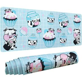Kawaii Gaming Mouse Pad for Desk, Extended Large Cat Strawberry Milk Mouse Pad, Pink Mousepad XL, Cute Mouse Pad Anime, Long Big Mouse Mat, Kawaii Strawberry Decor Stuff Accessories, 31.5 X 11.8 Inch