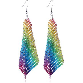CHUNYANAN Metal Mesh Grid Sequins Gold Tassel Long Drop Dangle Earrings for Women Girls Fashion Charm Tassel Earrings Jewelry Gift