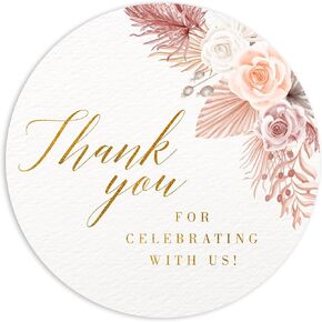 Mobiusea Creation Boho Beige Floral Wedding Thank You Labels Thank You for Celebrating with Us Stickers | 2 inch | Gold Foil | 60pcs Waterproof Favor Labels for Wedding, Bridal Shower, Baby Shower