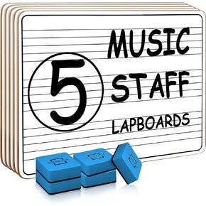 5 Pack Dry Erase Music Staff White Boards 9"X"12 Inch Lapboard Double Sided Musical Notes whiteboard for Kids Students, Musicians and Home (5 Erasers Included)