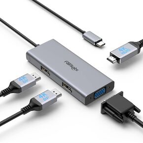 USB C Docking Station Dual Monitor Display Port Splitter, 4in1 USB-C to Dual DisplayPort Hub HDMI VGA Multiport Adapter 4K