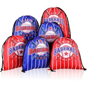 12 Packs Baseball Bag Baseball Drawstring Bag Baseball Party Favors Baseball Gift Bag Baseball Goodie Bags Gift Wrap Bags for Kids Sport Theme Birthday Decorations, 9.84 x 7.87 Inches, Blue and Red