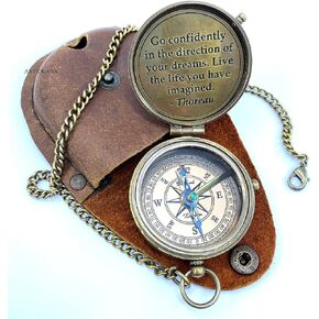 Brass Compass Unique Print Go Confidently Quote Compass With Leather Case Antique Brass Compass With Chain A Great Gift Item For Your Loved Ones Hikers And Traveler By