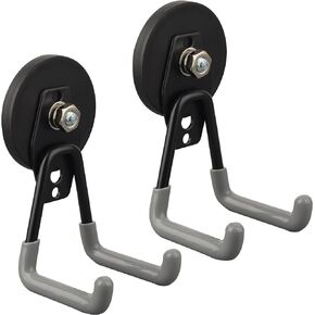 ULIBERMAGNET Heavy Duty Magnetic Hooks,Strong Large Magnet Hooks for Power Drill,Garden Tools, Hose,Pegboard,Garage, Workshop,2 Pack Magnetic Storage Hooks for Indoor Outdoor Hanging(Gray)
