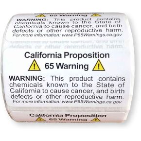 Prop 65 California Warning Labels 500 Count Roll | 1 by 2 Inch Size | Perforated Lines Between Labels for Easy Separating | Perfect for Products and Consumer Alerts | CA 2024 Edition Notice Stickers