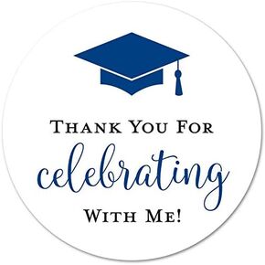 2" Round Graduation Thank You Favor Stickers - Set of 40 Labels (Blue)