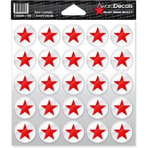 Star (Red on Clear) Sticker Set (100 Decals) 1" The Original Award Decals Premium 20mil Thick Helmet Decals Made in The USA Since 1976