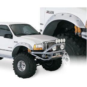 Bushwacker Cutout Pocket/Rivet Style Front Fender Flares | 2-Piece Set, Black, Smooth Finish | 20043-02 | Fits 1999-2007 Ford F-250/F-350/F-450/F-550 Super Duty Styleside