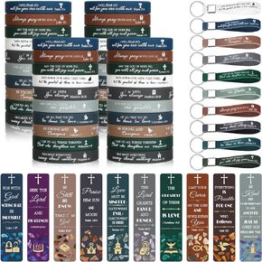 150 Pcs Christian Gifts Set Bulk Bible Verse Bracelets Silicone Christian Bible Keychains Bookmarks Bible Verse Wristbands Motivational Keychain Inspirational Book Markers for Adult Kids Church Gifts