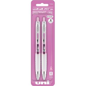uniball Signo 207 Gel Pen, Retractable, Medium 0.7 Mm, Black Ink, Pink Barrel, 2/pack