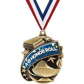 Crown Awards Academic Medals - 2" Kudos A-B Honor Roll Education Award Medals Gold Prime
