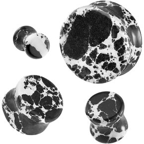 Pair (2PCS) BLACK IMPERIAL TURQUOISE STONE PLUGS Double Flare Organic Gauges Ear Tunnels 9281