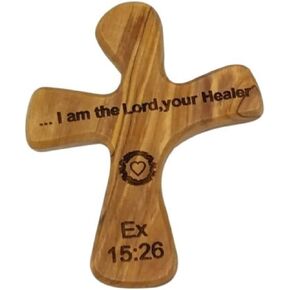 Olive Wood Prayer Cross: Hand Held Cross Made to Perfectly Fit in Your Hand (I am the LORD, Your Healer)