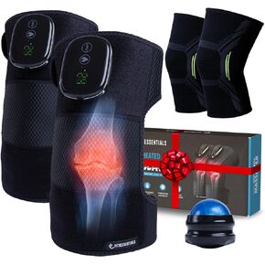 Wireless Knee Massager & Heating Pad w/Advanced Vibration & Compression to Target Knee Pain, Arthritis Pain Relief - Includes Massage Roller Ball & Compression Sleeves.