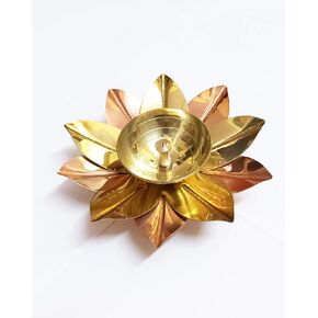 Brass Lotus Kuber Diya for Puja Home Décor Brass Diya Deepak Oil Lamp Small Lotus Kamal Shape for Home Temple Puja Articles Decor Gifts Giting (6-Inch)