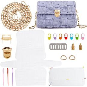 مجموعة حقائب الكروشيه الحياكة DIY من WADORN، مواد صناعة الحقائب المصنوعة من خيوط الأكريليك، أوراق قماش شبكية بلاستيكية فارغة للتطريز عبر الغرز DIY للنساء إكسسوارات صناعة الحقائب اليدوية، 8.7 × 4.9 بوصة
