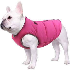 Geyecete Dog Bulldog Clothes Dog Cotton Padded Coat Thick Winter Warm Vest Waistcoat Cold Weather Jacket Clothing for French Bulldog Coat-Black-M