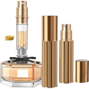 10 مل رذاذ عطر للسفر قابل لإعادة الملء، زجاجة عطور تملأ الجزء السفلي، موزع كولونيا صغير، حجم الجيب بخاخ محمول للنساء والرجال هدية رحلة سيارة كروز 0.34 أونصة (ذهبي)