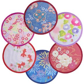 6 Pack Japanese Foldable Hand Fan Stylish Round Decorative Folding Fans for Women Girls Wedding Travel Festival Performance Cosplay