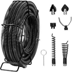 VEVOR 100ft5/8 Cleaning 100 FT x 5/8 Inch Professional Sectional Cleaner 7 Cutters for 0.8" to 3.9" Pipes, Hollow Core Sewer Auger Cable for Sink, Floor Drain, Toilet, Black