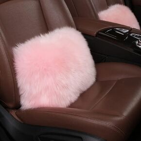 Car Lumbar Pillow for Women Furry Wool Car Auto Lumbar Support Cushion Crystal Car Interior Accessories Decor (Coffee)