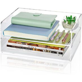 Acrylic Desk Organizer, 2 Tier Stackable Clear Acrylic Desk Letter Tray Set, File Document Holder Paper Organizer for Desk, Desktop Organization for Office and Home Use (2 Regular)