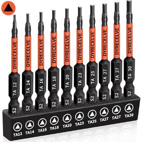 10-Pack Triangle Screwdriver Set- Premium S2 Steel Triangle Bit Set (2.56" Long Magnetic Head) Triangle Screwdriver Bits- Triangle Bits Sizes: TA12, TA14, TA16, TA18, TA20, TA23, TA25, TA27 (x2), TA30