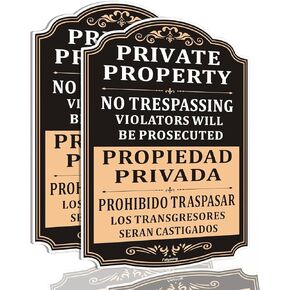 2 Pack Private Property No Trespassing Violators Will Be Prosecuted Bilingual Signs 10 x 14 inches Private Property Signs No Trespassing Signs Metal Reflective Sturdy Rust Aluminum Easy to Install