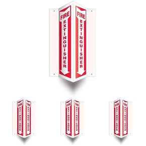 Accuform Fire Extinguisher 90D Projection Sign, 18"x4" High-Impact Plastic with Pre-Drilled Mounting Holes, Made in USA, PSP426 White