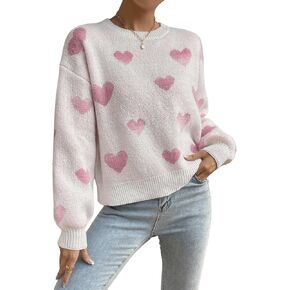 SweatyRocks Women's Casual Long Sleeve Round Neck Top Drop Shoulder Pattern Cable Knit Pullover Sweater