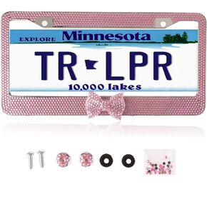 Fashion Handmade Gold Bling Crystal License Plate Frame,Gift Rhinestone License Plate Holder Cover for Car/SUV/Truck(2 Frames), BSL-16