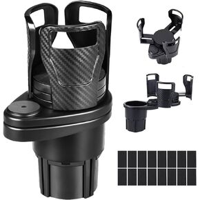 Car Cup Holder Expander Adapter, 2 in 1 Multifunctional 2 Cup Mount Extender Sturdy Cupholder with 360° Rotating Adjustable Base to Hold Most 17oz - 20 oz Bottles Drink Coffee up to 5.9" Large Cups