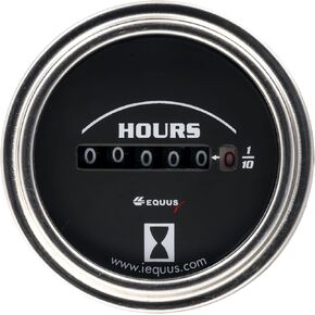 Equus 7210 2" Hourmeter, Chrome with Black Dial