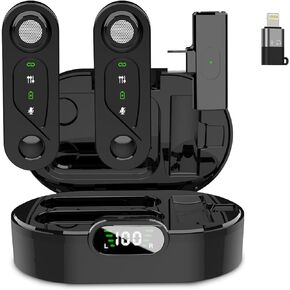 2 Pcs Wireless Lavalier Microphone for iPhone iPad Android-Mini Microphone-Charging Case-Lightning/USB-C-48KHz 24Bit-65ft Range-Noise Reduction-7H Battery-Record Interview Video Vlog YouTube TikTok
