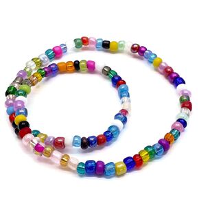 Multi-Color Glass Seed Bead Anklet on Elastic - Colorful Handmade Design - Medium M 10 inches