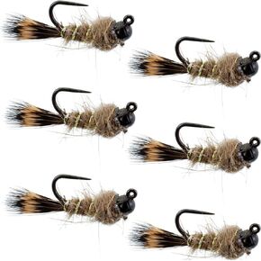 The Fly Fishing Place Black Tungsten Bead Tactical Hares Ear Czech Nymph Euro Nymphing Fly - 6 Flies Size 16
