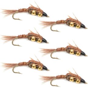 The Fly Fishing Place Double Bead Pheasant Tail Nymph Fly Fishing Flies - Trout and Bass Wet Fly Pattern - 6 Flies Hook Size 10