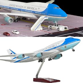 1:150 Scale Air Force One Boeing 747 Airplane Model, 18.5 Inches Length, with LED Lights, Highly Simulated Resin Material, Free Airport Scene Props