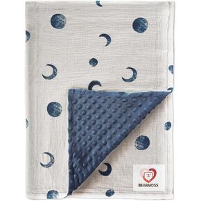 Baby Blankets for Unisex Boys Girls, Soft Nursery Crib Blankets with Muslin Cotton Front and Dotted Fleece Back for Newborns Toddlers 30x40inch (Blue Moon)