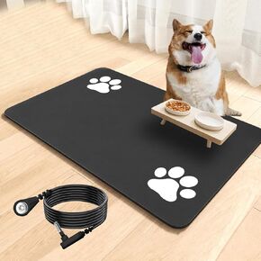 Grounding Pet Feeding Mat-Absorbent Dog Mat for Food and Water Bowl-Removing Static Electricity from Pets - Waterproof Silicone Pet Bowls Mat (11.8“*23.6“, Black)
