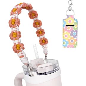 Water Bottle Handle with Lip Balm Holder, Sling Holder Lanyard, Carrier with Strap, Compatible with Stanley Cup